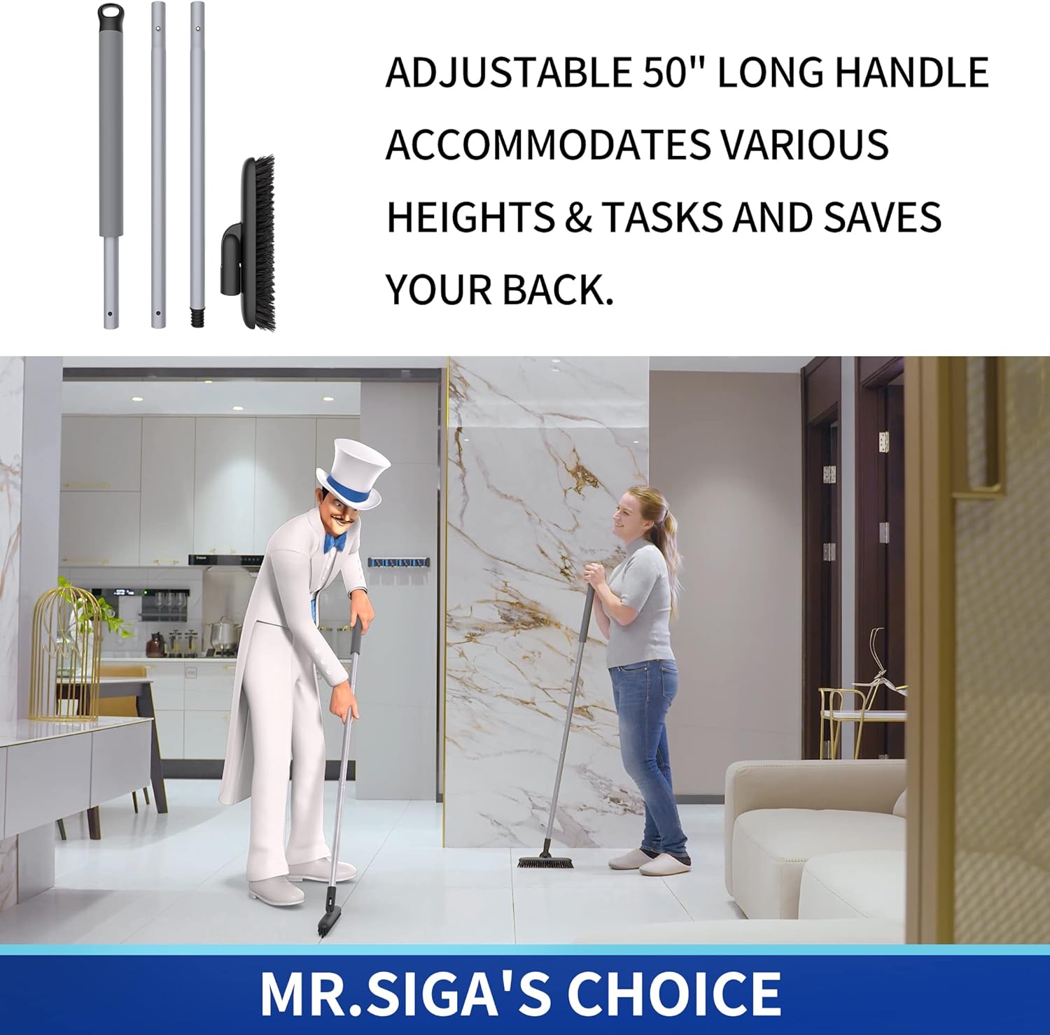 MR.SIGA Grout Scrub Brush with Long Handle, Shower Floor Scrubber for Cleaning, Tile Scrub Brush with Stiff Bristles-1