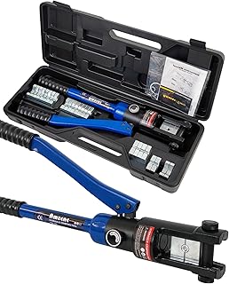 AMZCNC Hydraulic Crimping Tool 16T with 13 Dies of 8-300mm² in Thick Chrome, Insulated Handle, Steel Body, Ideal for Terminating Copper/Aluminum Lugs Terminals