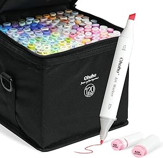 Ohuhu Alcohol Markers, 120-color Marker Set for Artists, Oahu Series, Double Tipped Alcohol Based Art Markers for Adults Coloring Sketching Illustration, Marker Case, Fine & Chisel