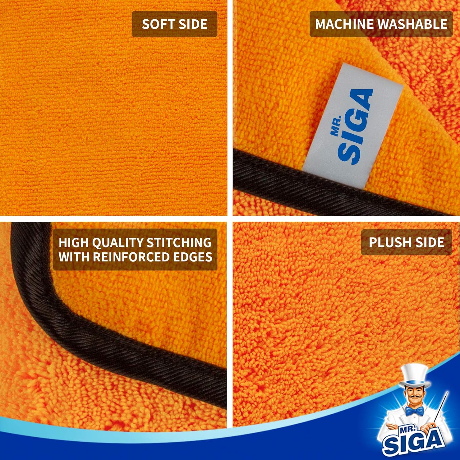 MR.SIGA Professional Premium Microfibre Towels for Cars, Dual-Sided Car Washing and Detailing Towels, Gold, 15.7 x 23.6 inch, 12 Pack-5