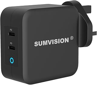 SUMVISION 100W USB C Dual Port Compact Quick Charge Fast Wall Charger Plug Adapter GaN PD PPS Compatible with latest Macbook Pro Laptop ipad iphone Samsung Smart Phones (UK DESIGN UK TECH SUPPORT)