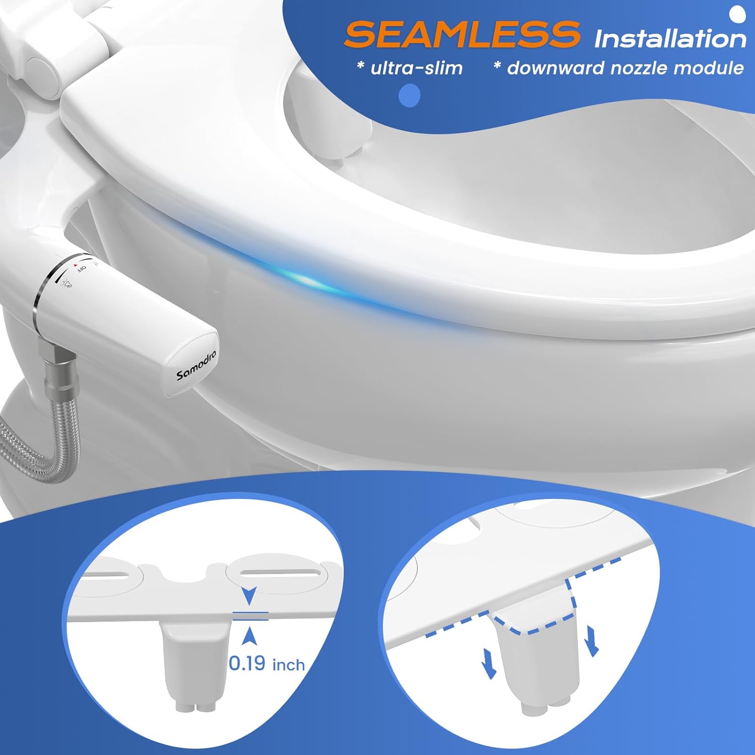 SAMODRA Ultra-Slim Cold Water Bidet, Classic 7.0 Bidet Toilet Seat UK Attachment with Non-Electric Dual Nozzle,Adjustable Pressure, Easy Home Installation-3