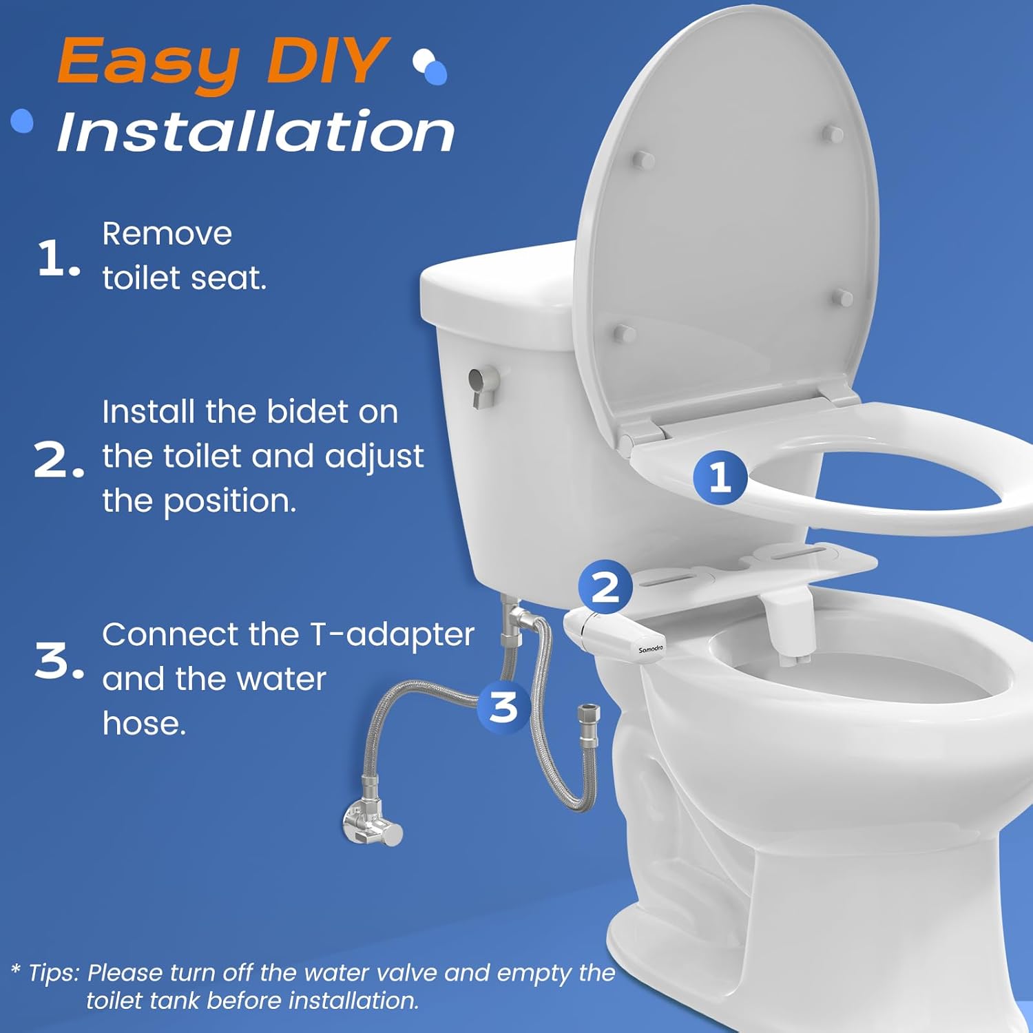 SAMODRA Ultra-Slim Cold Water Bidet, Classic 7.0 Bidet Toilet Seat UK Attachment with Non-Electric Dual Nozzle,Adjustable Pressure, Easy Home Installation-4