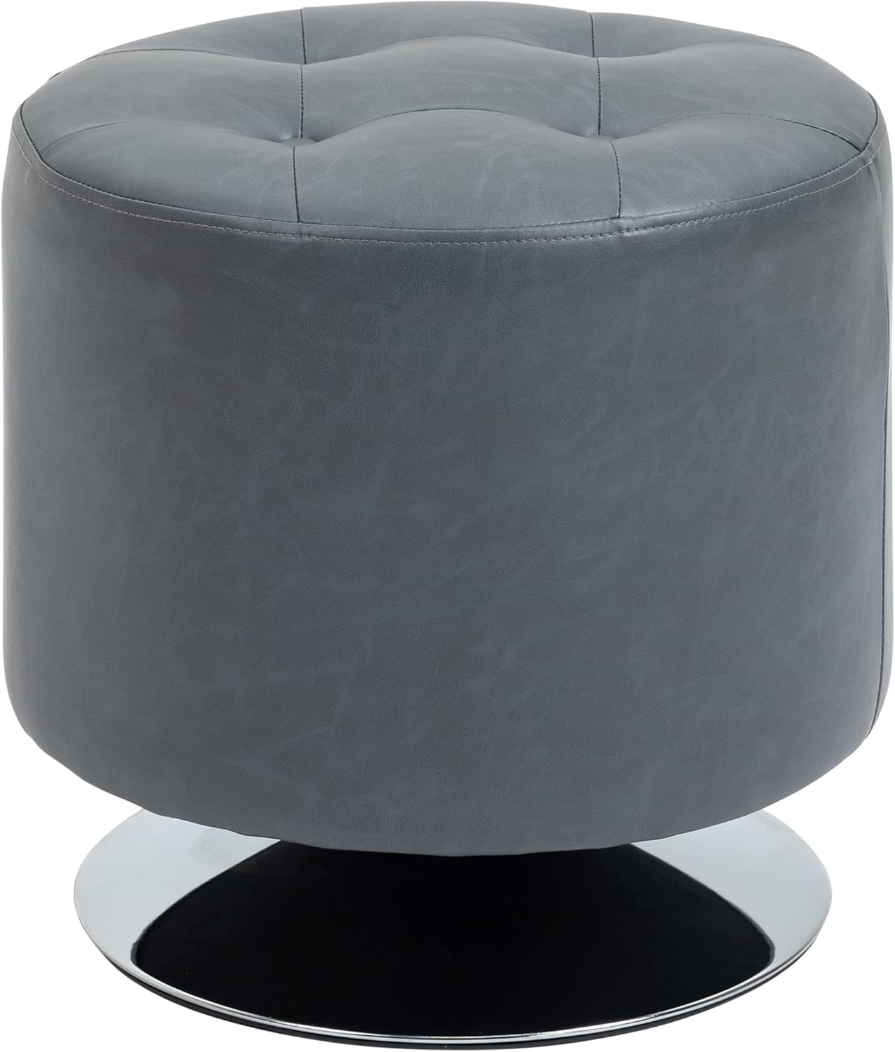 HOMCOM 360° Swivel Foot Stool Round PU Ottoman with Thick Sponge Padding and Solid Steel Base, Grey-0