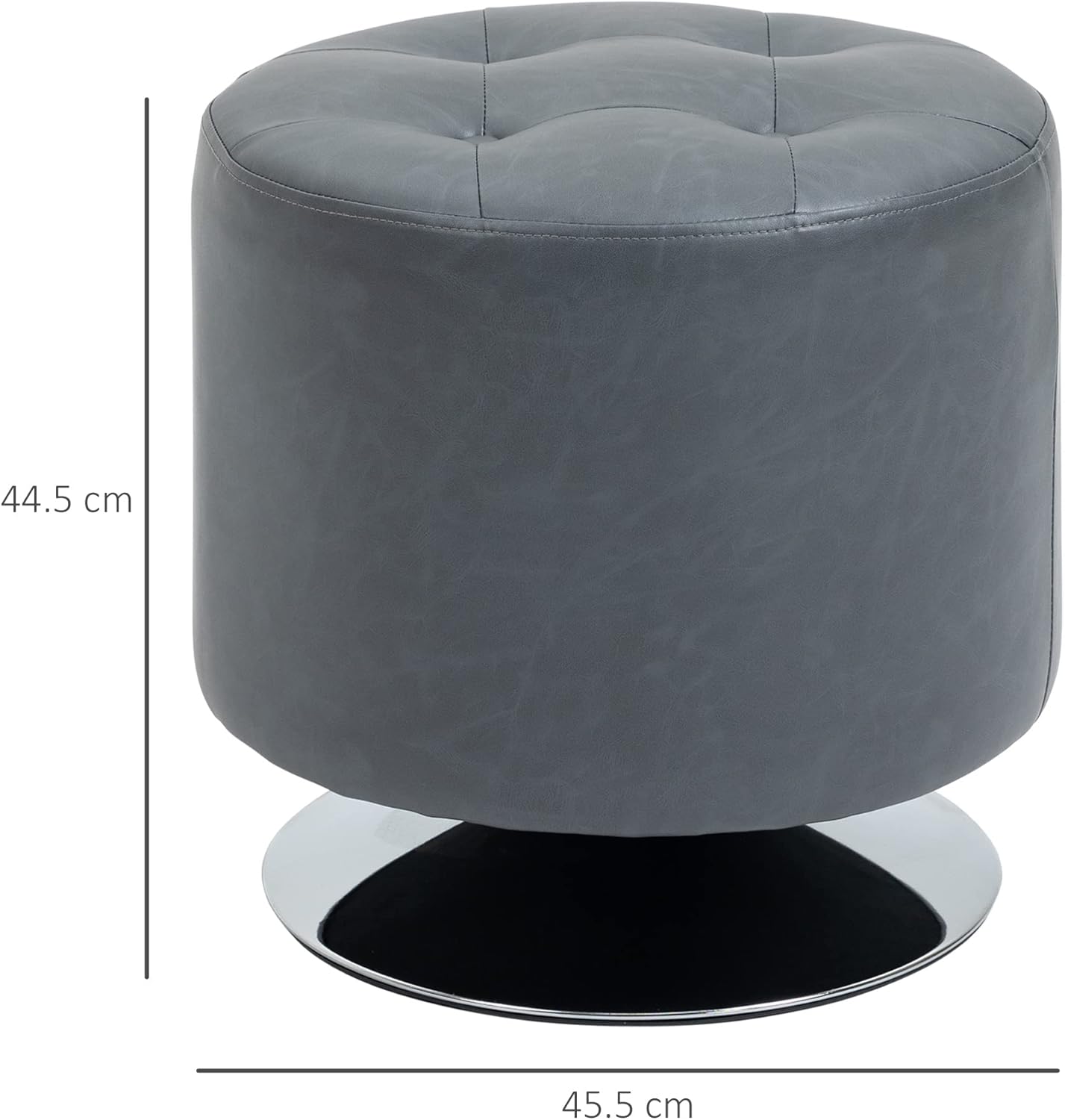 HOMCOM 360° Swivel Foot Stool Round PU Ottoman with Thick Sponge Padding and Solid Steel Base, Grey-2