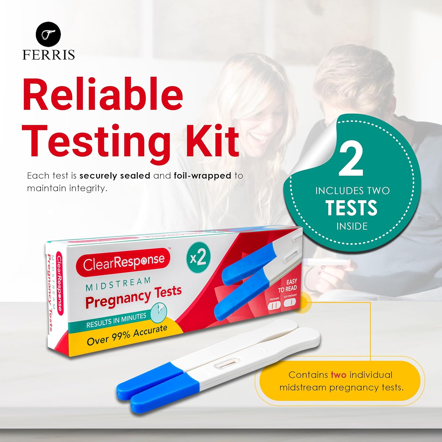 FERRIS | Pack of 2 Pregnancy Tests, Early Response Home Testing Kit, Early Family Planning, Quick Result & Easy Detection | Over 99% Accuracy - Discreet Packaging-1