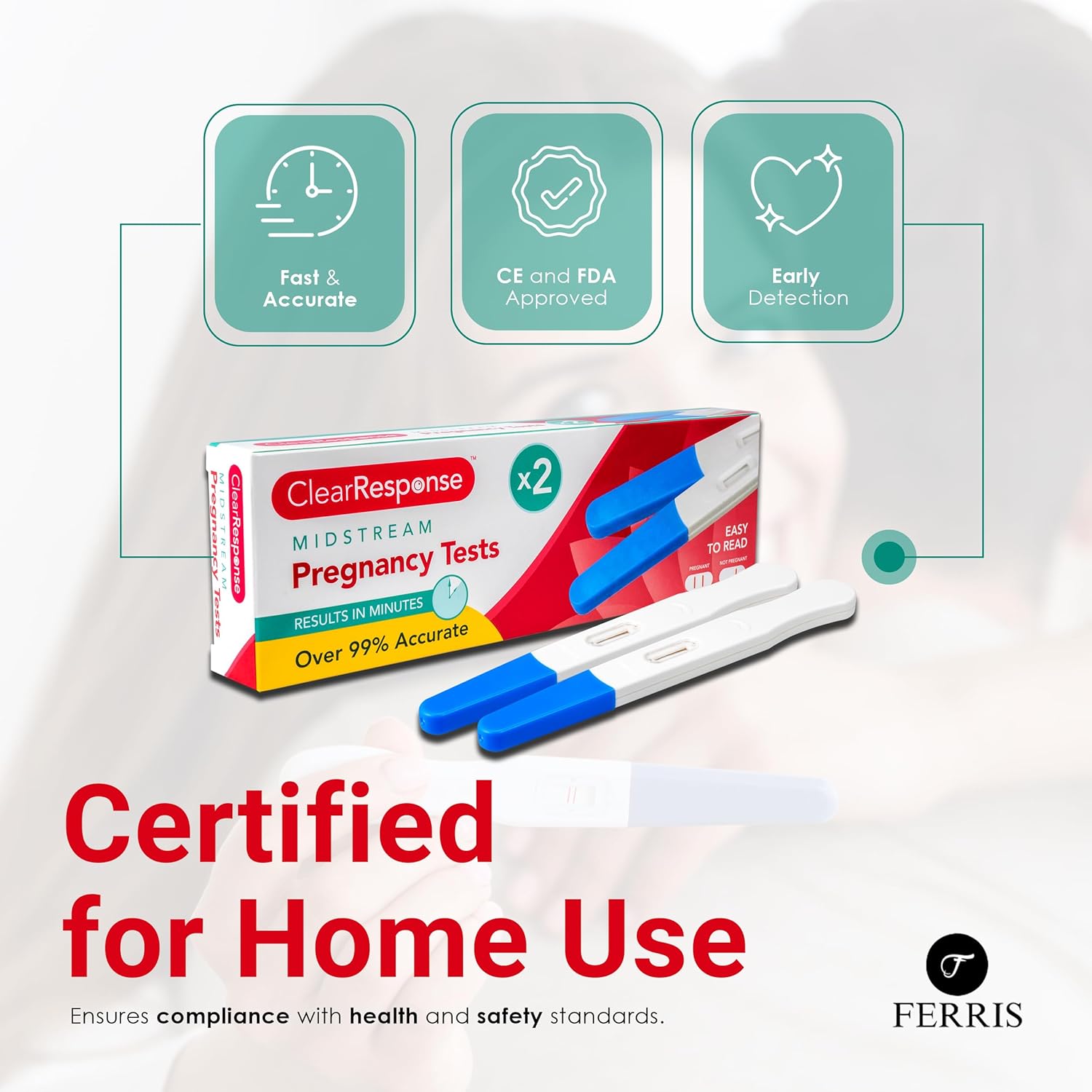 FERRIS | Pack of 2 Pregnancy Tests, Early Response Home Testing Kit, Early Family Planning, Quick Result & Easy Detection | Over 99% Accuracy - Discreet Packaging-5