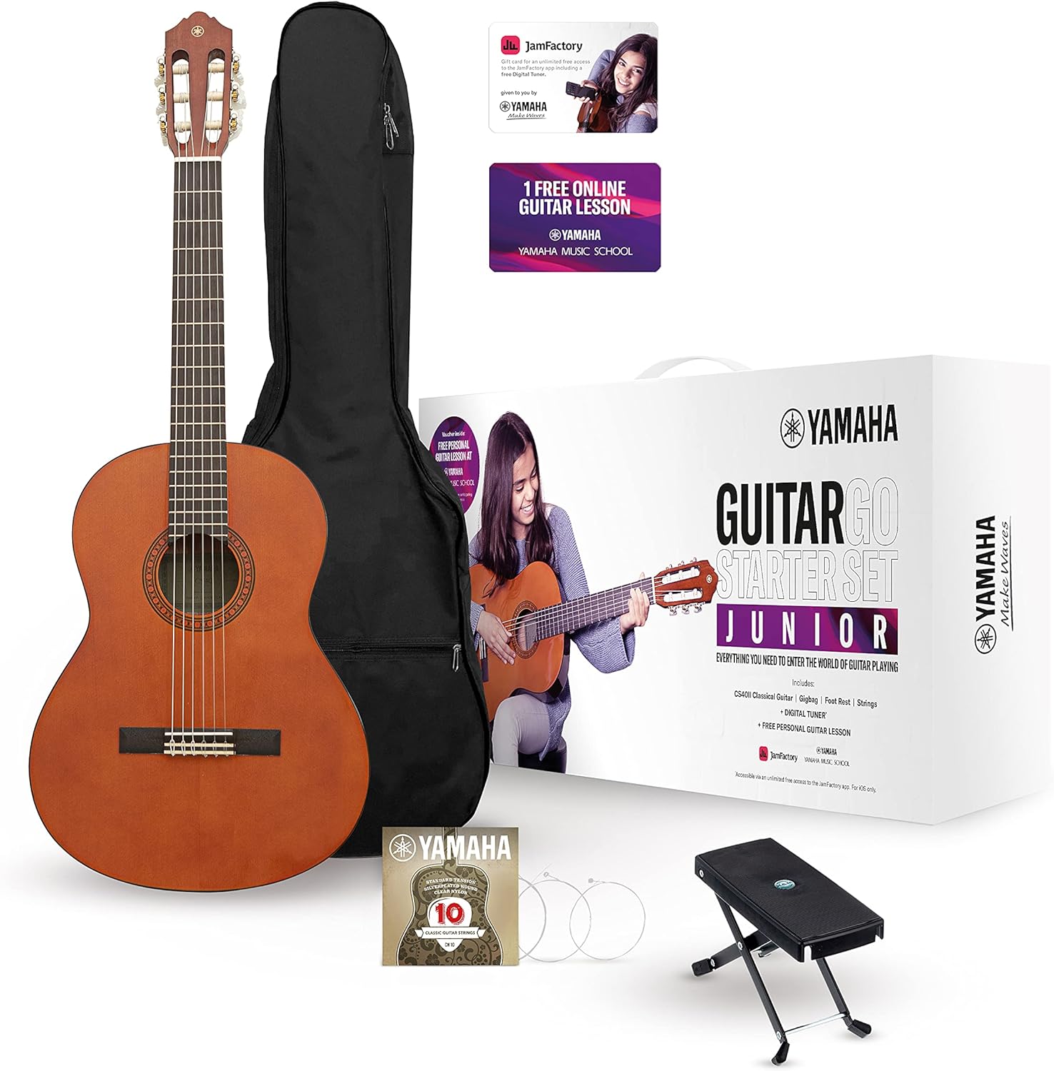 Yamaha GuitarGo - Starter Set Junior - Acoustic guitar pack for young learners including a gig bag, digital tuner for iOS and a footrest-0