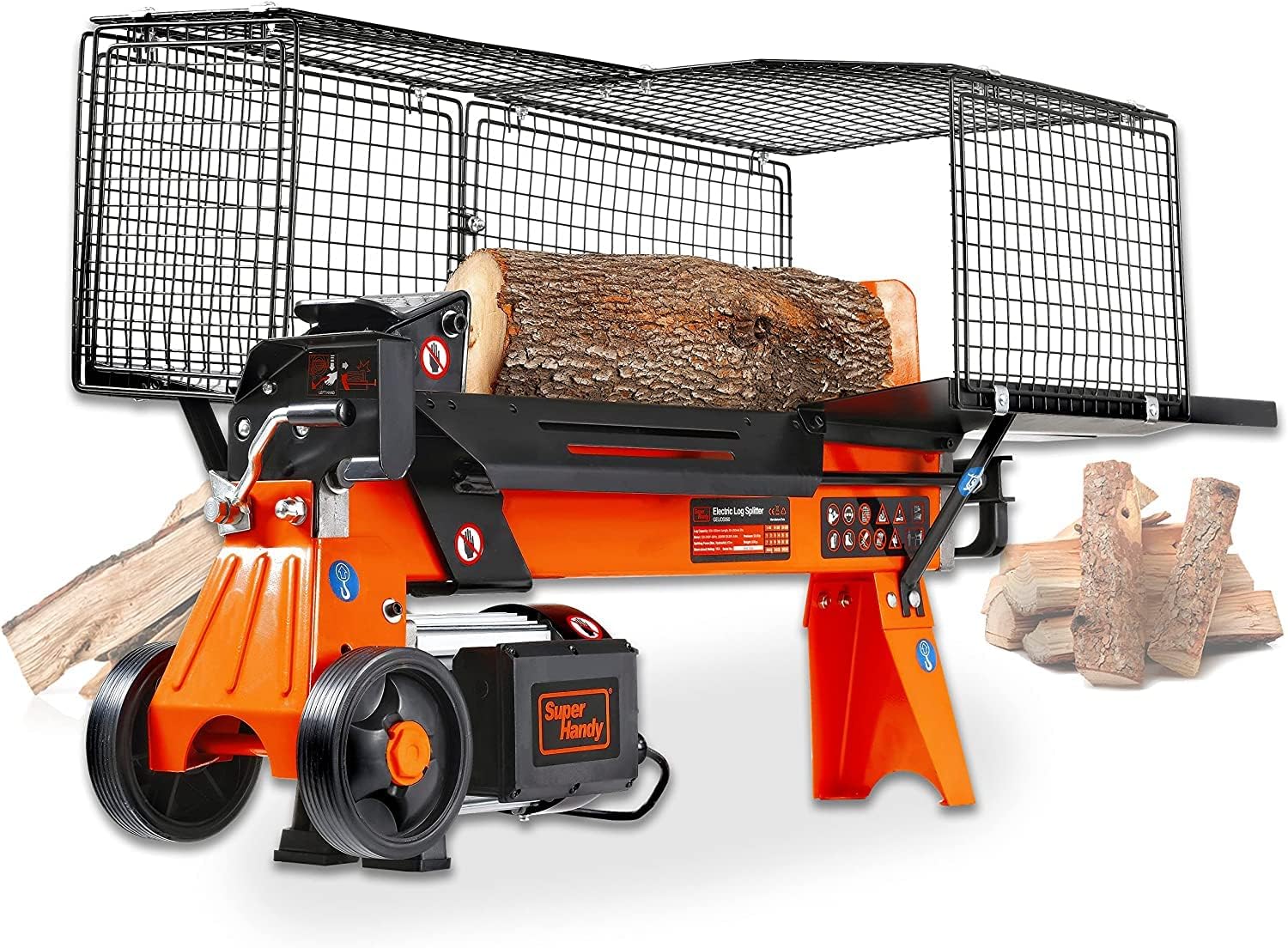 SuperHandy Log Splitter Electric Portable 6 Ton Ram System 9.6A 2200Watt Motor Horizontal Full Beam with Steel Wedge for Fire Wood Splitting Forestry-0