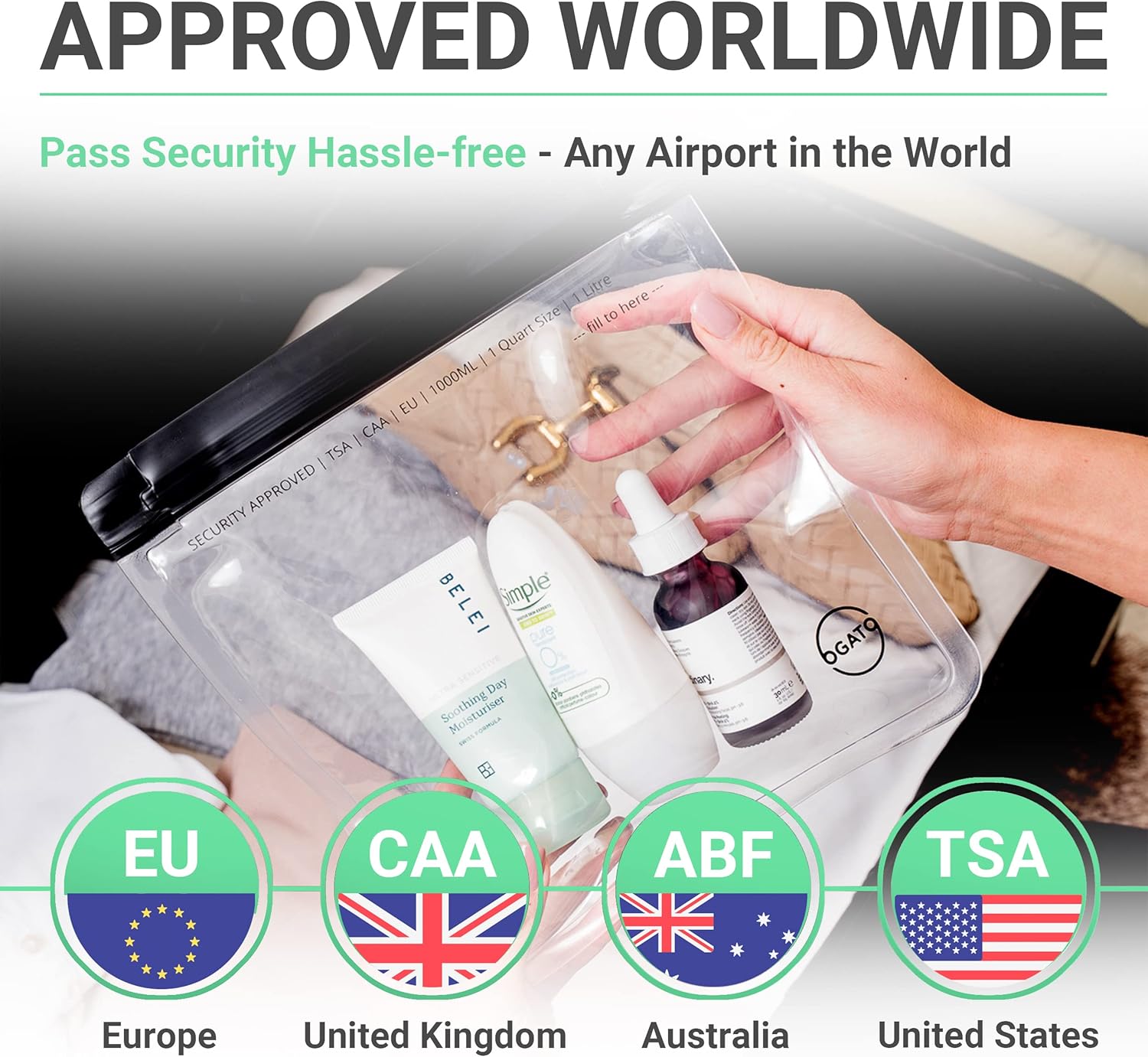 The Original Airport Security Liquids Bags -100% Leakproof Liquid Bag 20 x 20cm - Security Approved Travel Toiletry Bag by Ogato- Clear Makeup Bag - 3pcs-2