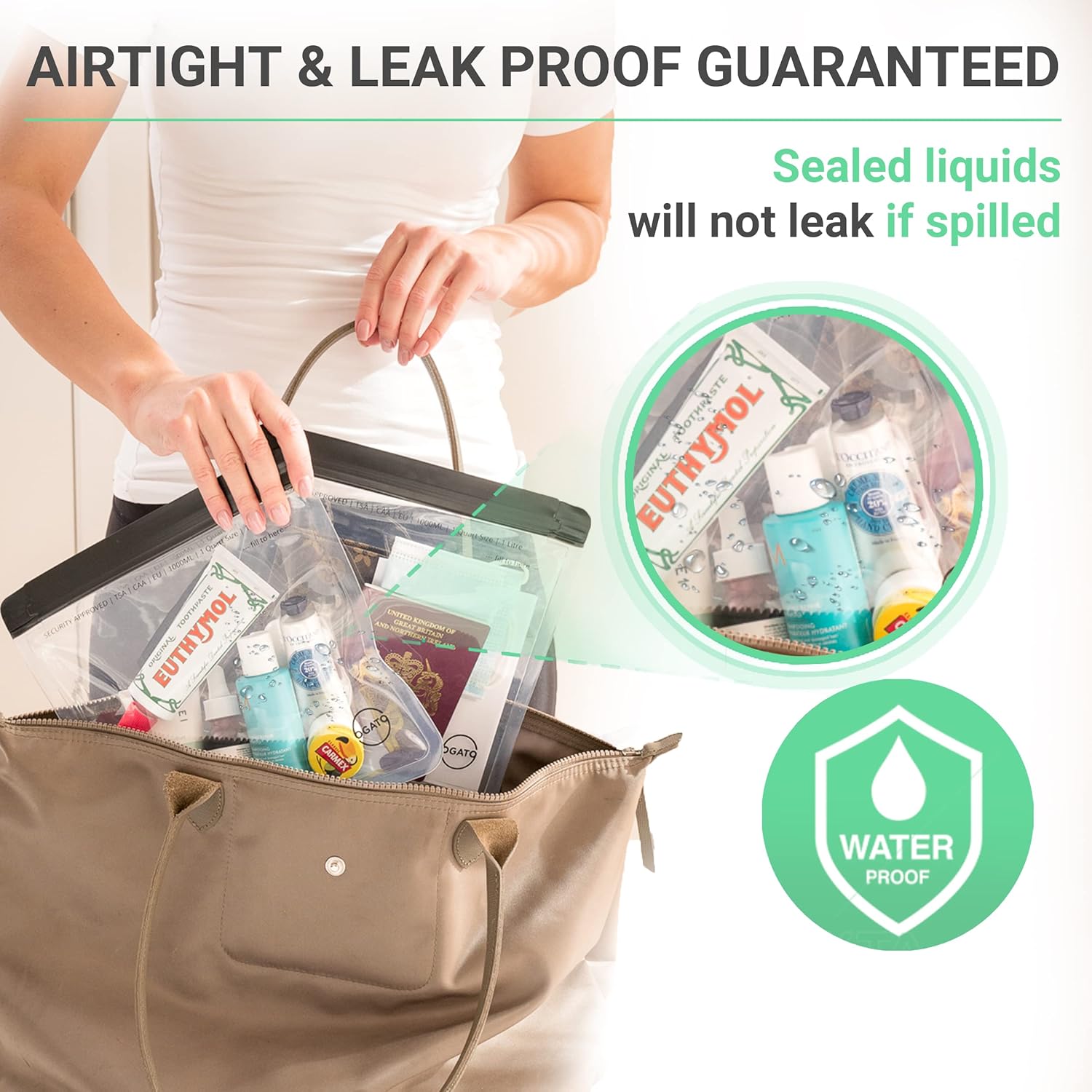 The Original Airport Security Liquids Bags -100% Leakproof Liquid Bag 20 x 20cm - Security Approved Travel Toiletry Bag by Ogato- Clear Makeup Bag - 3pcs-4