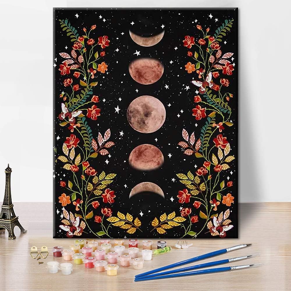 Paint by Numbers Moon Garden Surrounded by Vines and Flowers DIY Acrylic Painting Kit with Brushes Pigment Arts Craft Canvas Oil Painting Artwork for Kids Adults Beginners Wall Decor 16" x 20"-0