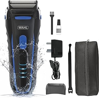 Wahl Clean and Close, Men’s Shaver, Electric Shavers for Men, Beard Shaving, Face Shaver, Flex Foil, Waterproof, Easy Clean, Rubber Grip, LED Power Display, Black and Blue