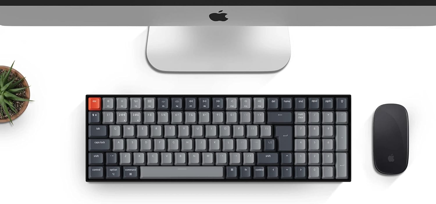 Keychron K4 Wireless Bluetooth/USB Wired Gaming Mechanical Keyboard, Compact 100 Keys ISO-UK-Layout RGB LED Backlit Gateron Brown Switch N-Key Rollover, Aluminum Frame for Mac Windows，Version 2-2