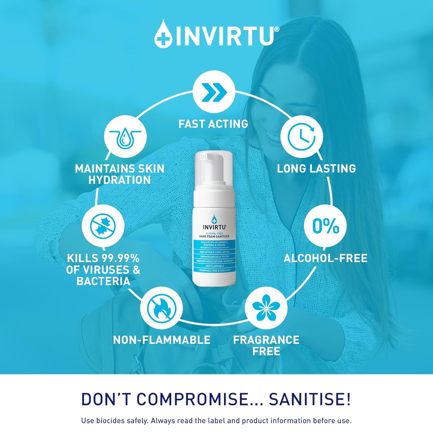 Byotrol INVIRTU Alcohol-free Hand Foam Sanitiser | Fragrance-Free Alcohol-Free & Non-Taint | 100ml-1