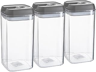 Argon Table Food Storage Containers with Airtight Flip Lock Lids - 1200ml - Grey - 3 Pack - Plastic Kitchen Storage Tupperware Pantry Food Organiser for Cereal, Oats, Sugar, Coffee, Biscuits, Tea