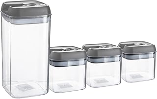 Argon Table Food Storage Containers with Airtight Flip Lock Lids - 4-Piece - Grey - Plastic Storage Tubs Tupperware Pantry Food Organiser for Cereal, Oats, Sugar, Coffee, Biscuits, Tea