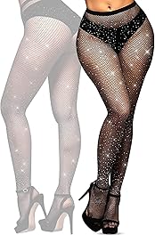 YOGINGO Rhinestone Fishnet Tights Womens, Sparkly Tights Women, Glitter Fish Net Tights, Diamond Fishnet Black Stockings, Large Rhinestone Pantyhose Fishnet Socks，Rhinestone Mesh Tights