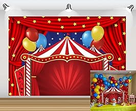 Circus Carnival Backdrop Red Curtain Tent Curtain Stars Birthday Photography Background Newborn Baby Shower Cake Table Decorations Photo Background 7X5FT