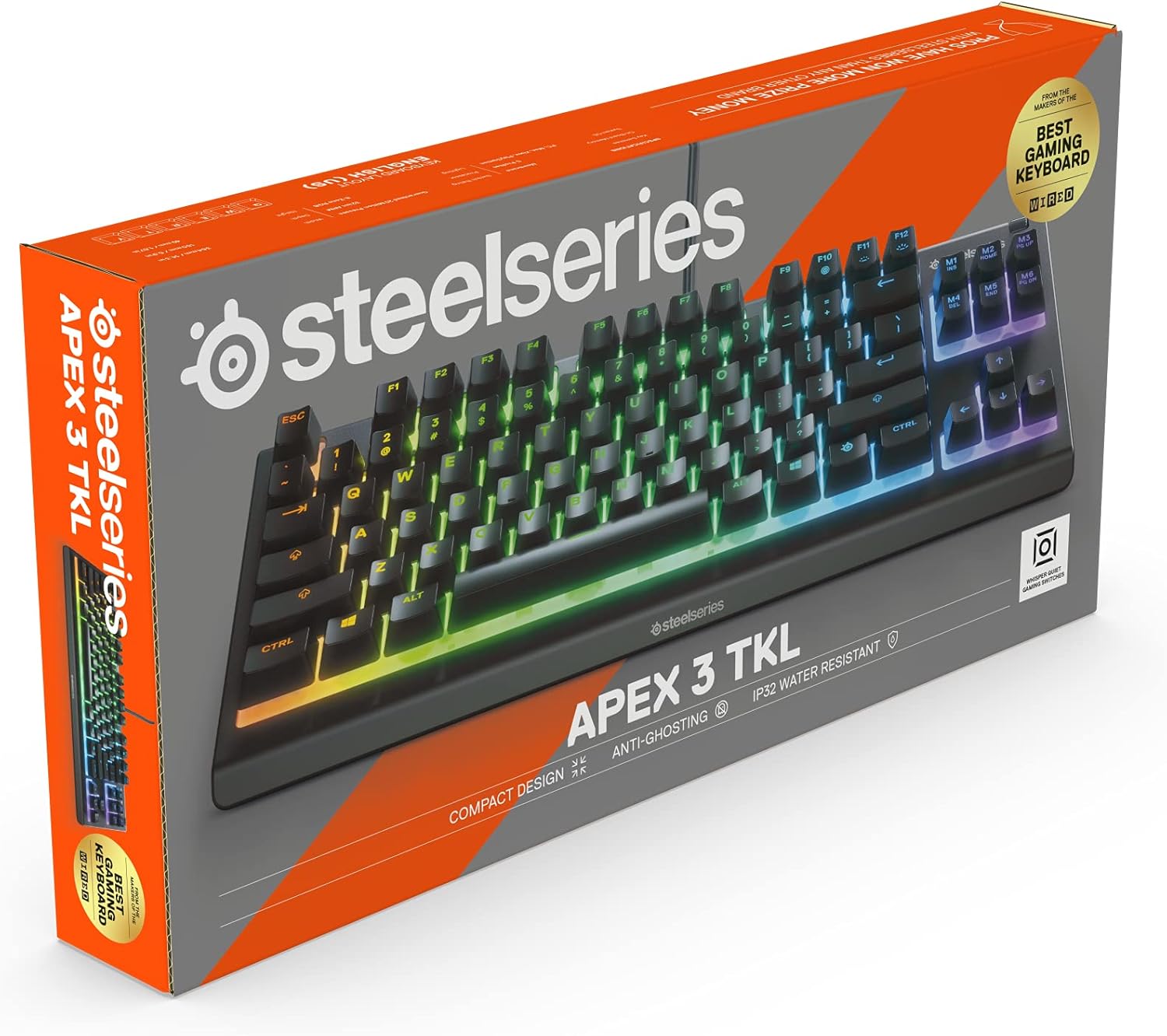 SteelSeries Apex 3 TKL - RGB Gaming Keyboard - Tenkeyless Compact Esports Form Factor - 8-Zone RGB Illumination - IP32 Water & Dust Resistant - English QWERTY Layout , Black-13