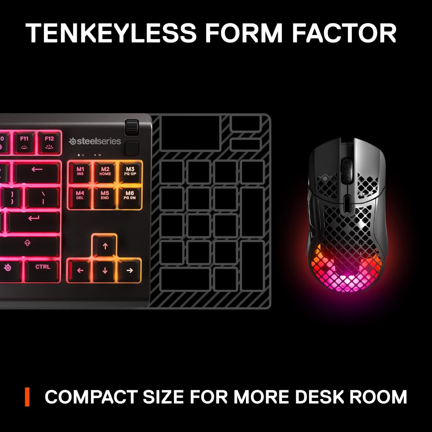 SteelSeries Apex 3 TKL - RGB Gaming Keyboard - Tenkeyless Compact Esports Form Factor - 8-Zone RGB Illumination - IP32 Water & Dust Resistant - English QWERTY Layout , Black-6