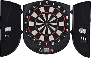 HOMCOM Electronic Dartboard Set 26 Games and 185 Variations with 6 Darts and Cabinet to Stroage Multi-Game Option Ready-to-Play