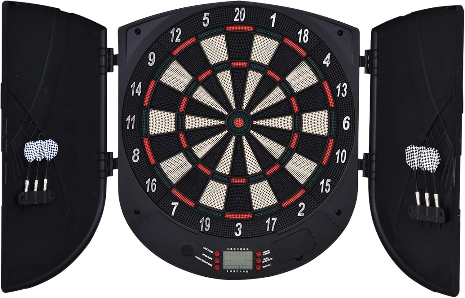 HOMCOM Electronic Dartboard Set 26 Games and 185 Variations with 6 Darts and Cabinet to Stroage Multi-Game Option Ready-to-Play-0