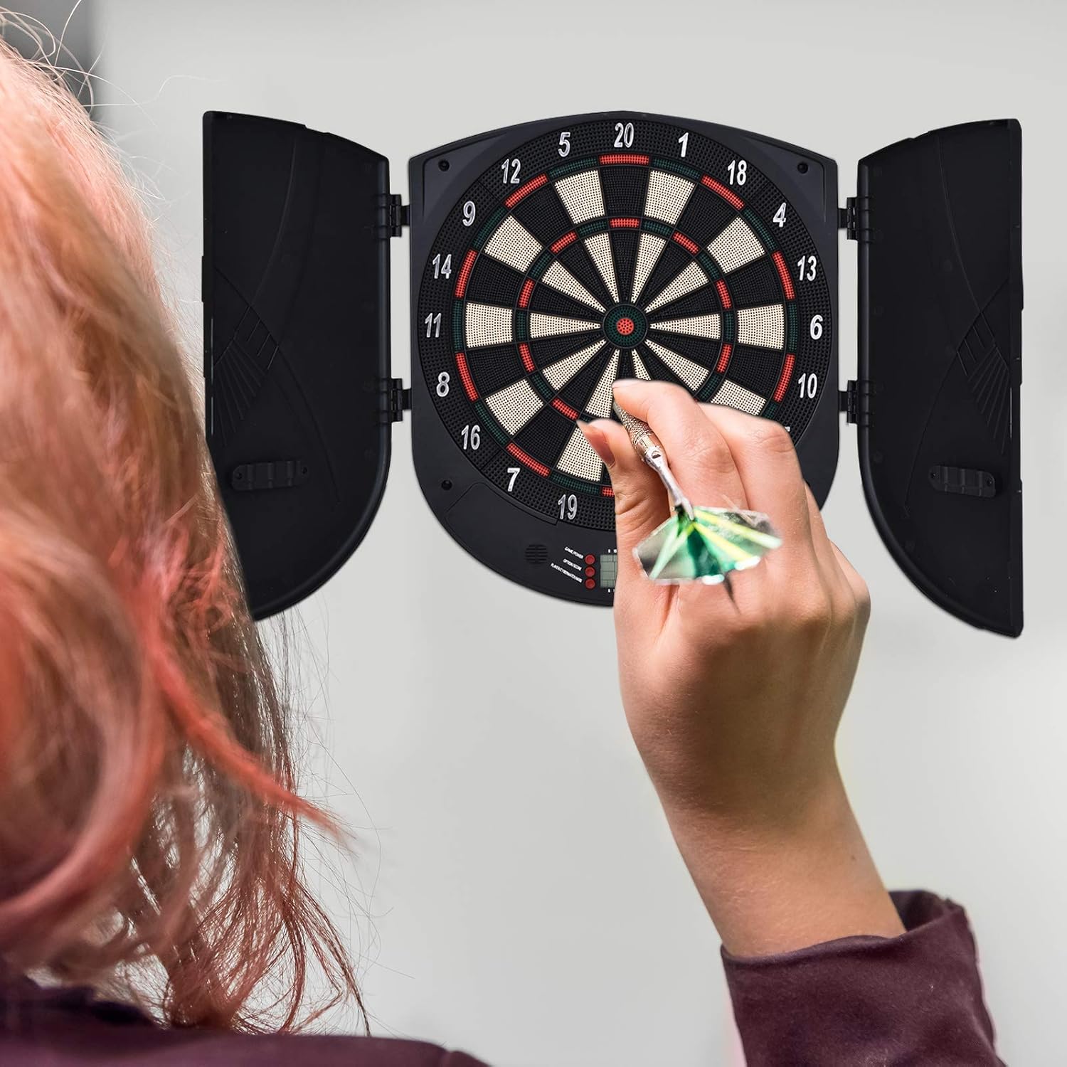 HOMCOM Electronic Dartboard Set 26 Games and 185 Variations with 6 Darts and Cabinet to Stroage Multi-Game Option Ready-to-Play-1