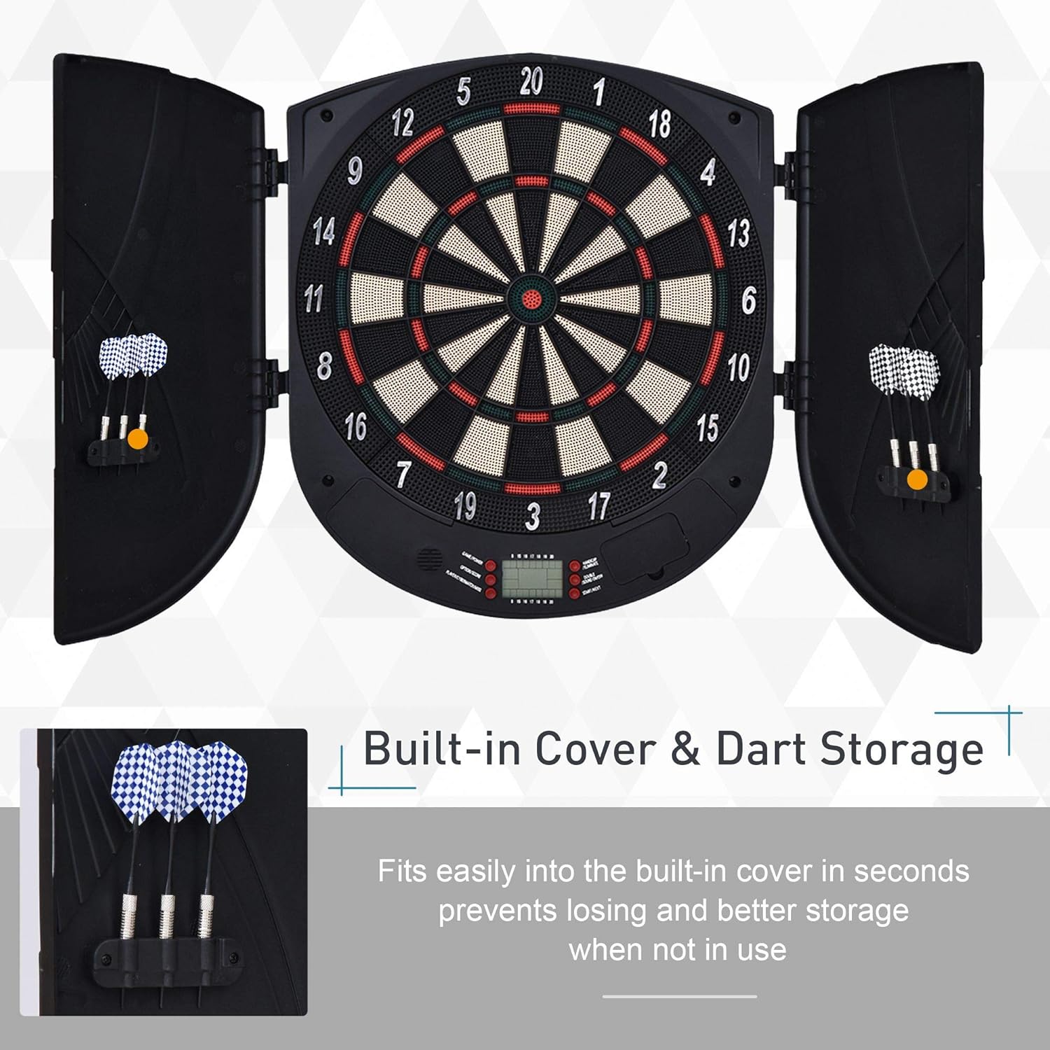 HOMCOM Electronic Dartboard Set 26 Games and 185 Variations with 6 Darts and Cabinet to Stroage Multi-Game Option Ready-to-Play-3