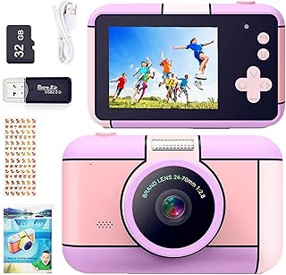 YunLone Kids Digital Camera Selfie Camera for Kids Children 3-10 Years 1080P FHD Video Camera Cam with 2.4” LCD, 32GB Card, 4X Zoom, Filters, Kids Camera Gift for Girls 3 4 5 6 7 8 9 10 Years (Purple)