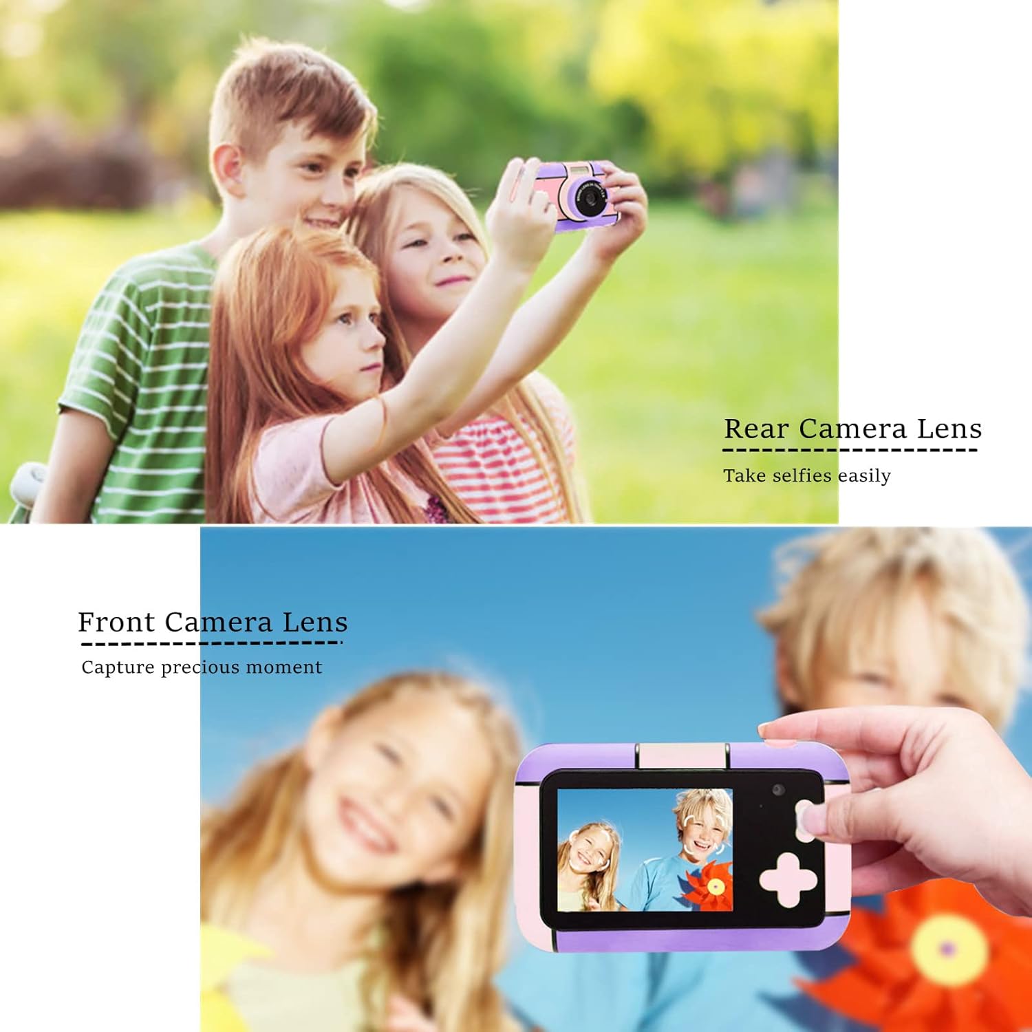 YunLone Kids Digital Camera Selfie Camera for Kids Children 3-10 Years 1080P FHD Video Camera Cam with 2.4” LCD, 32GB Card, 4X Zoom, Filters, Kids Camera Gift for Girls 3 4 5 6 7 8 9 10 Years (Purple)-2