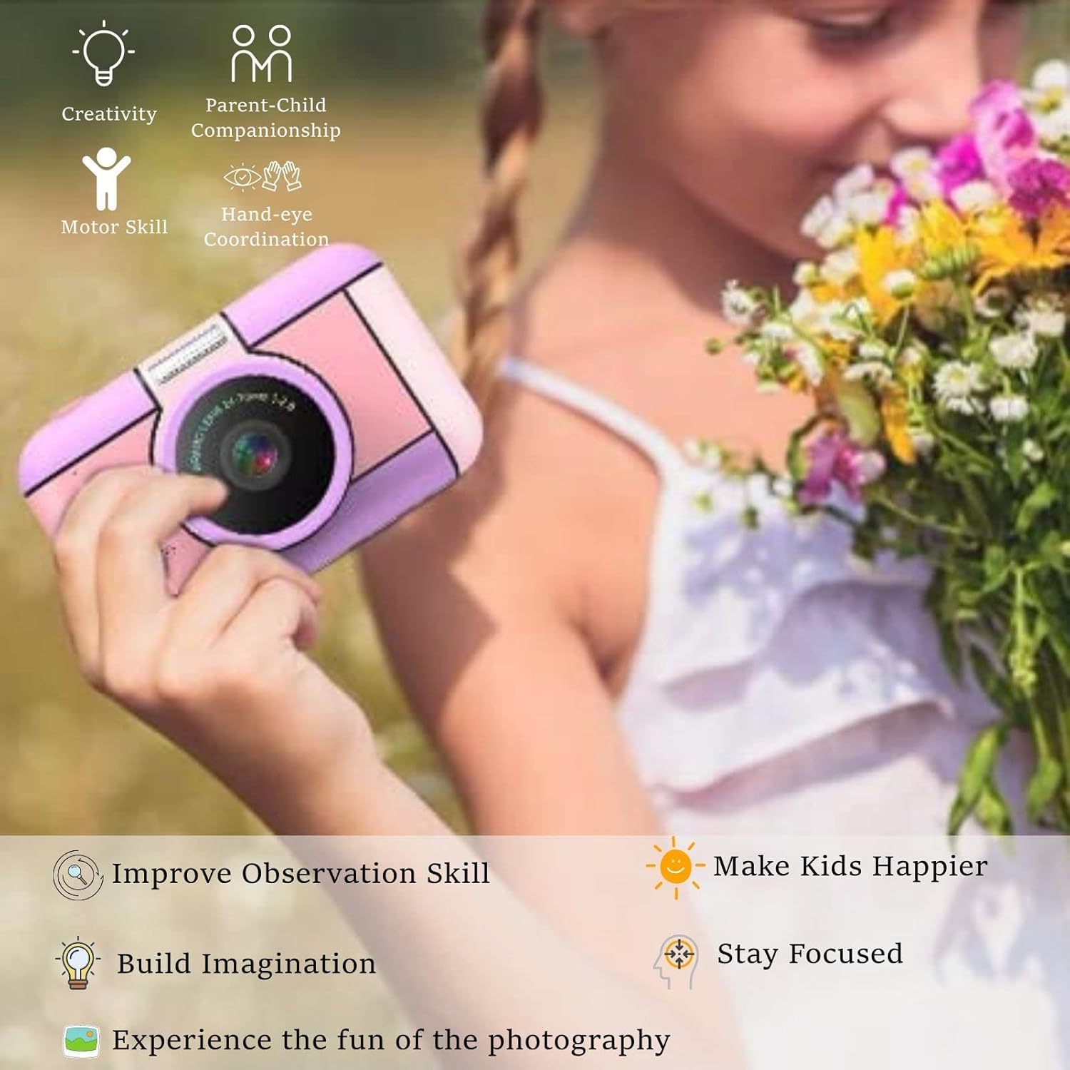 YunLone Kids Digital Camera Selfie Camera for Kids Children 3-10 Years 1080P FHD Video Camera Cam with 2.4” LCD, 32GB Card, 4X Zoom, Filters, Kids Camera Gift for Girls 3 4 5 6 7 8 9 10 Years (Purple)-5