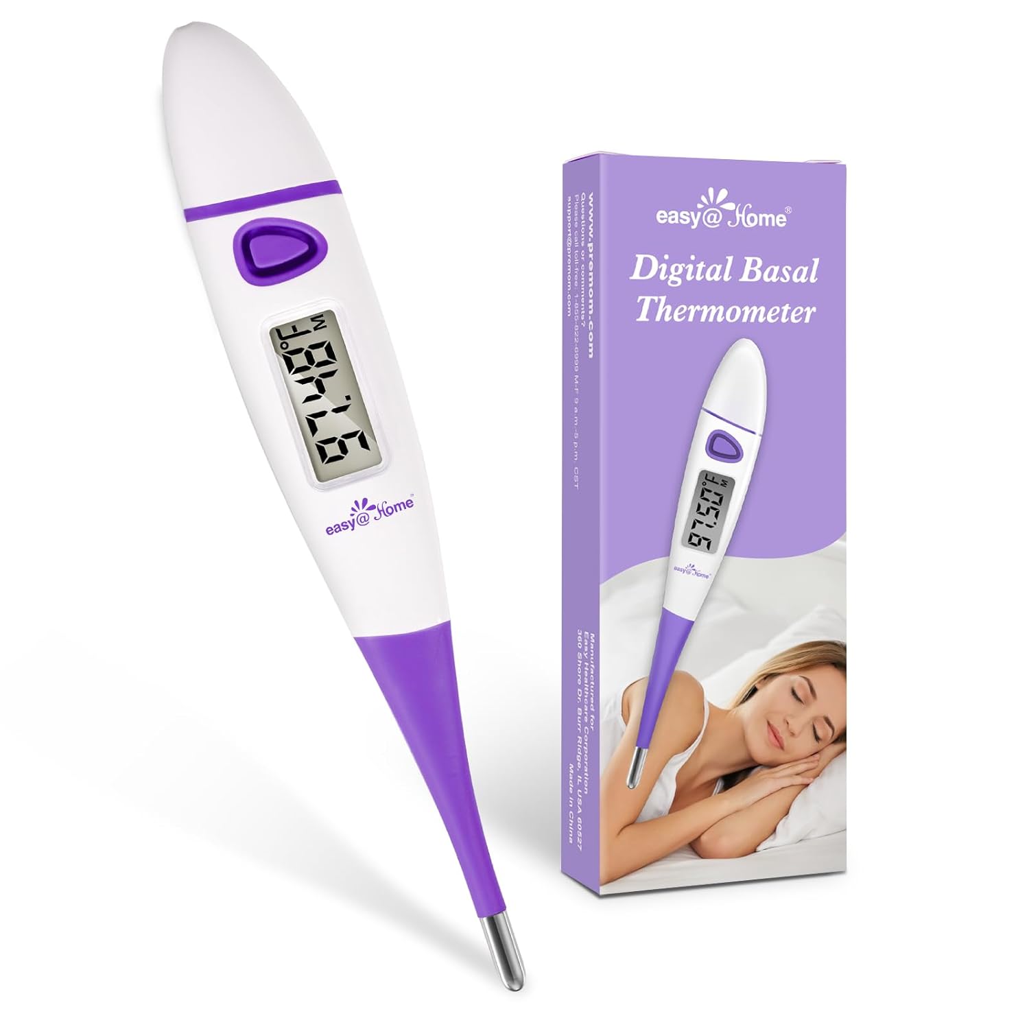 Ovulation Tracker Digital Basal Thermometer: Easy@Home BBT Thermometer for Fertility Prediction - Basal Body Thermometer for Accurate Temperature Monitoring with Premom App Purple DMT-3018-0