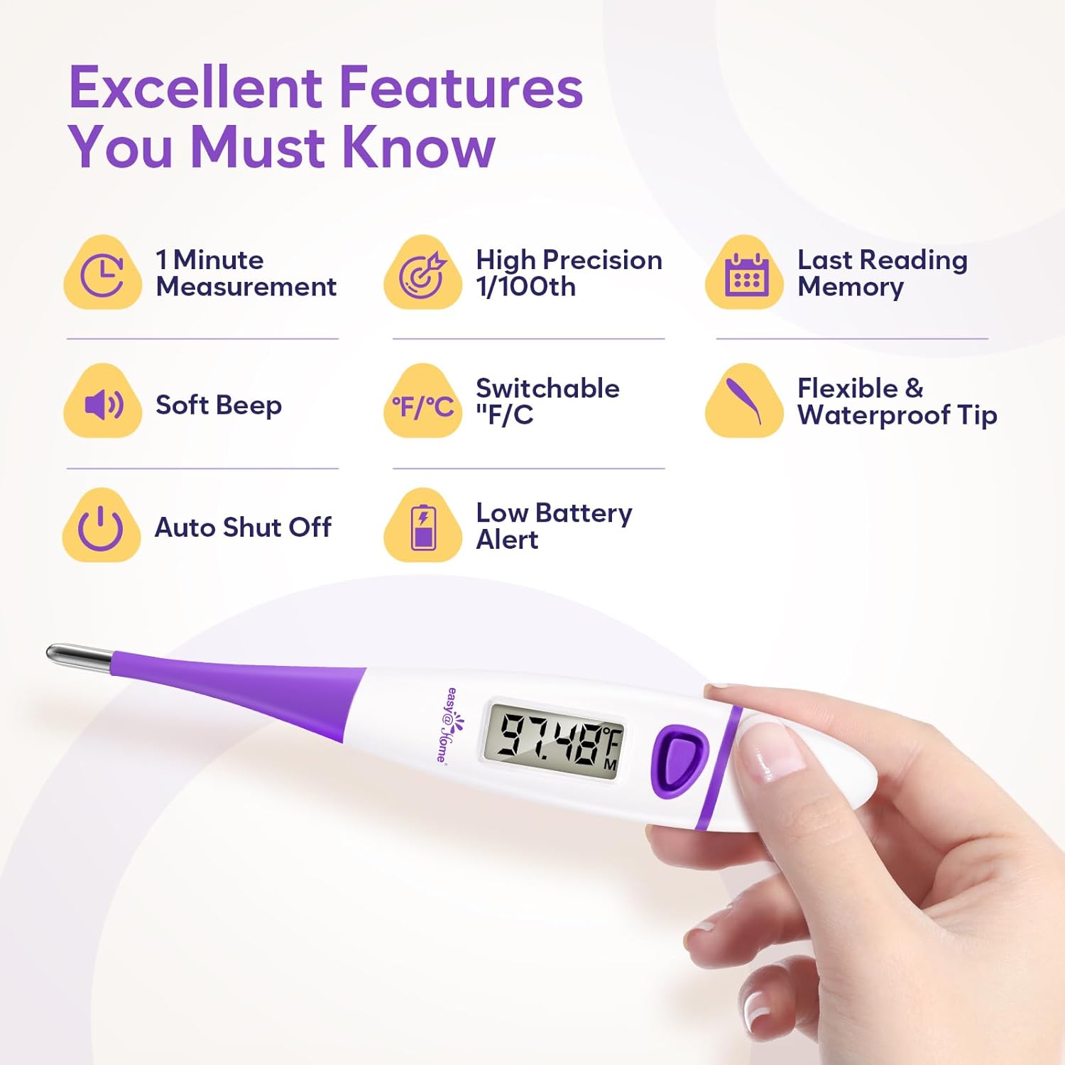 Ovulation Tracker Digital Basal Thermometer: Easy@Home BBT Thermometer for Fertility Prediction - Basal Body Thermometer for Accurate Temperature Monitoring with Premom App Purple DMT-3018-1