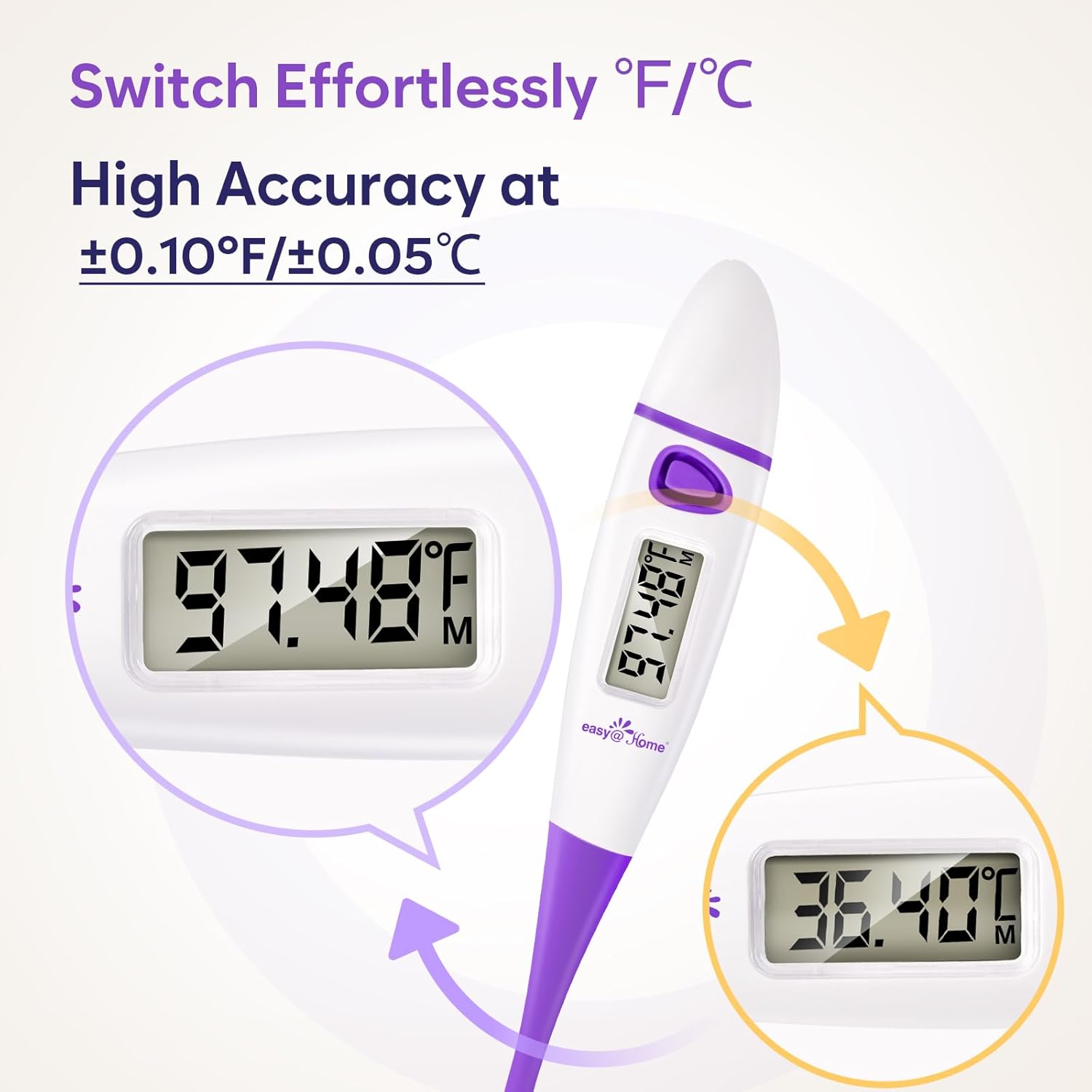 Ovulation Tracker Digital Basal Thermometer: Easy@Home BBT Thermometer for Fertility Prediction - Basal Body Thermometer for Accurate Temperature Monitoring with Premom App Purple DMT-3018-3