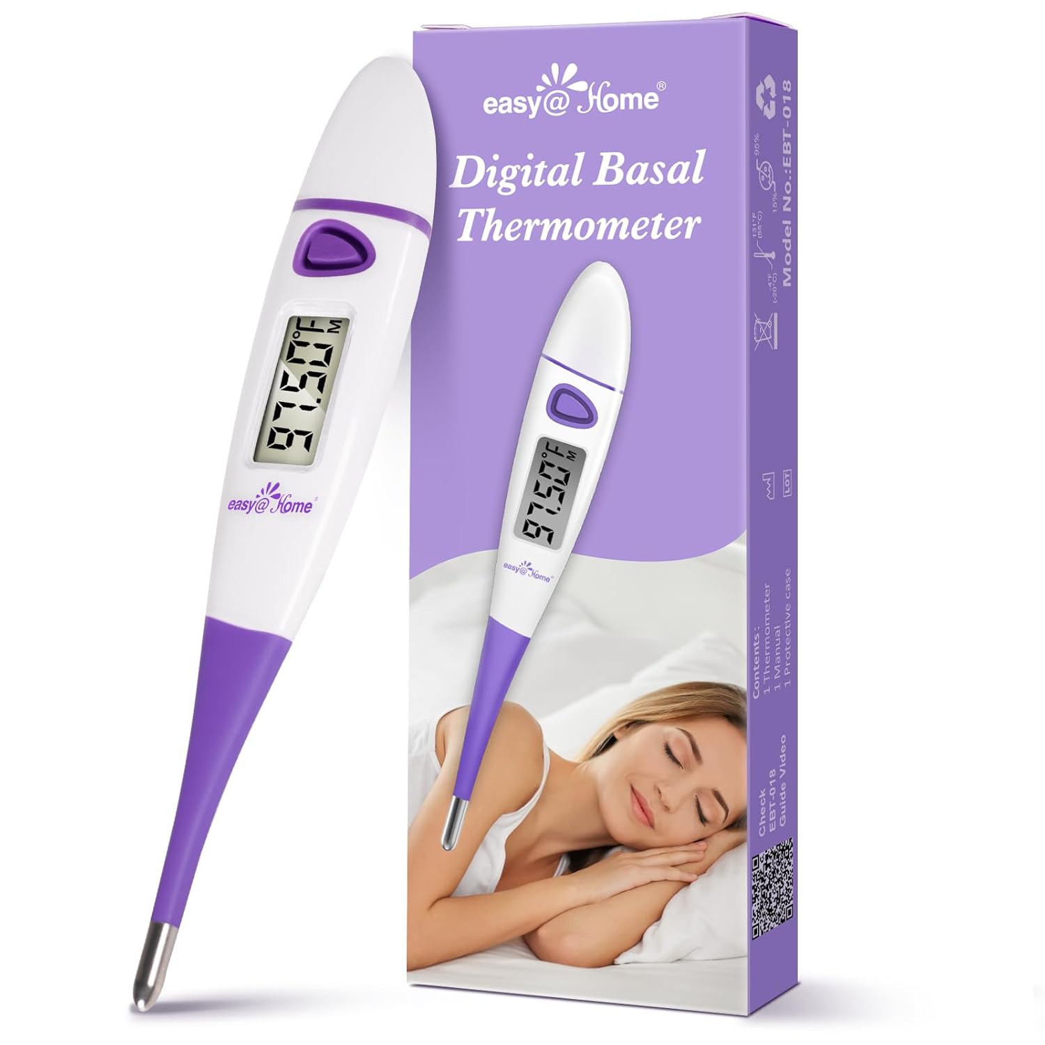 Ovulation Tracker Digital Basal Thermometer: Easy@Home BBT Thermometer for Fertility Prediction - Basal Body Thermometer for Accurate Temperature Monitoring with Premom App Purple DMT-3018-8