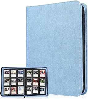 Lictin Trading Cards Album - 504 Side Loading Pocket with Leather Zipper, Card Binder Album Folder Card Collection Binder 28 Pages,18 Pockets Each Page(Blue)