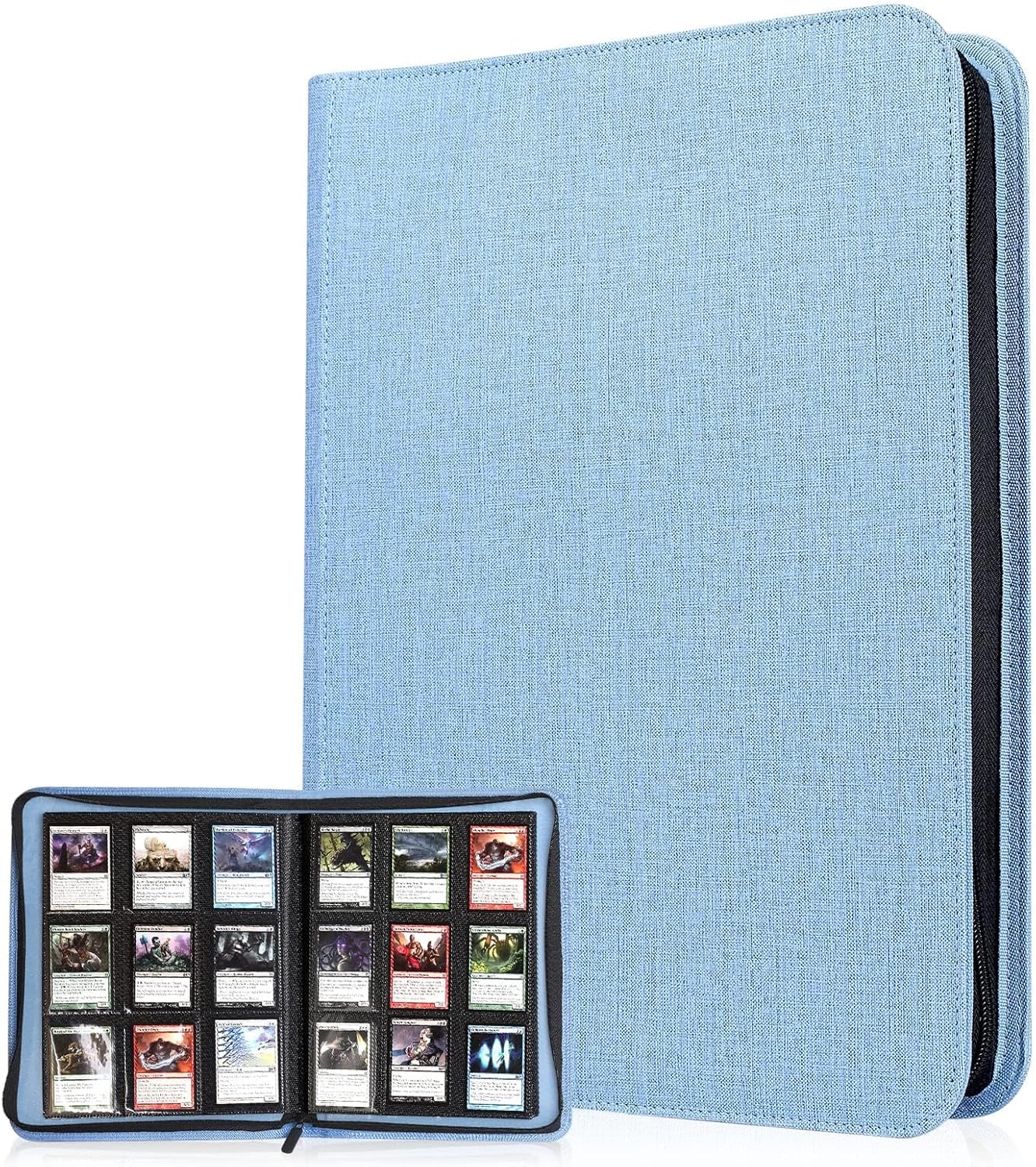 Lictin Trading Cards Album - 504 Side Loading Pocket with Leather Zipper, Card Binder Album Folder Card Collection Binder 28 Pages,18 Pockets Each Page(Blue)-0