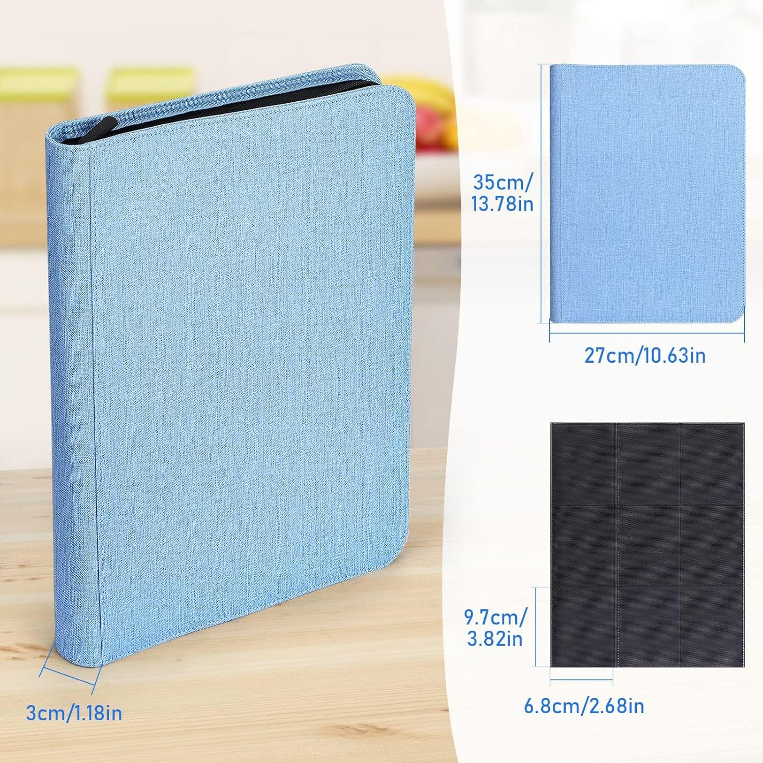 Lictin Trading Cards Album - 504 Side Loading Pocket with Leather Zipper, Card Binder Album Folder Card Collection Binder 28 Pages,18 Pockets Each Page(Blue)-2