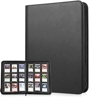 Lictin Trading Cards Album - 504 Side Loading Pocket with Leather Zipper, Card Binder Album Folder Card Collection Binder 28 Pages,18 Pockets Each Page(Black)