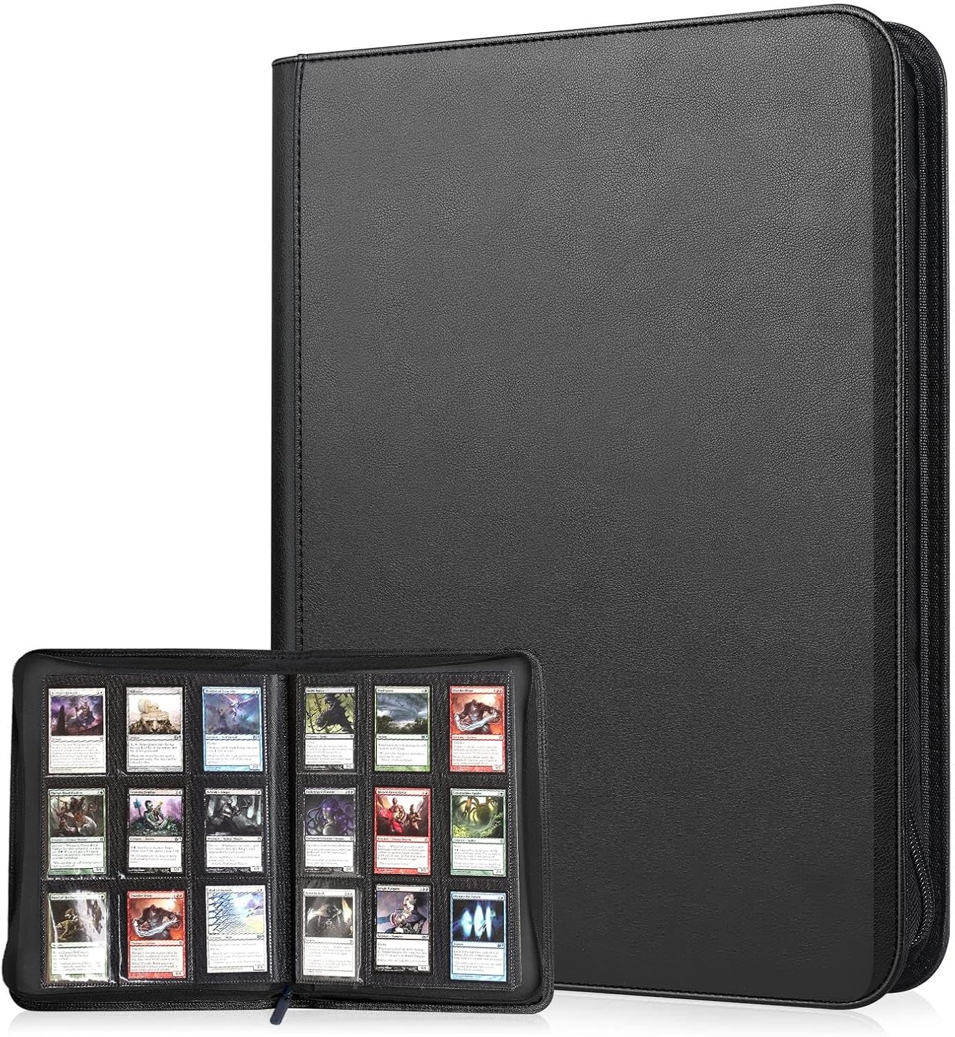 Lictin Trading Cards Album - 504 Side Loading Pocket with Leather Zipper, Card Binder Album Folder Card Collection Binder 28 Pages,18 Pockets Each Page(Black)-0