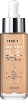 L'Oreal Paris True Match Tinted Serum Foundation, 1% Hyaluronic Acid, Hydrating Formula, Replumps Skin in 1 Hour for a Natural Glowing Finish, 30 ml, Shade 4-5 Medium