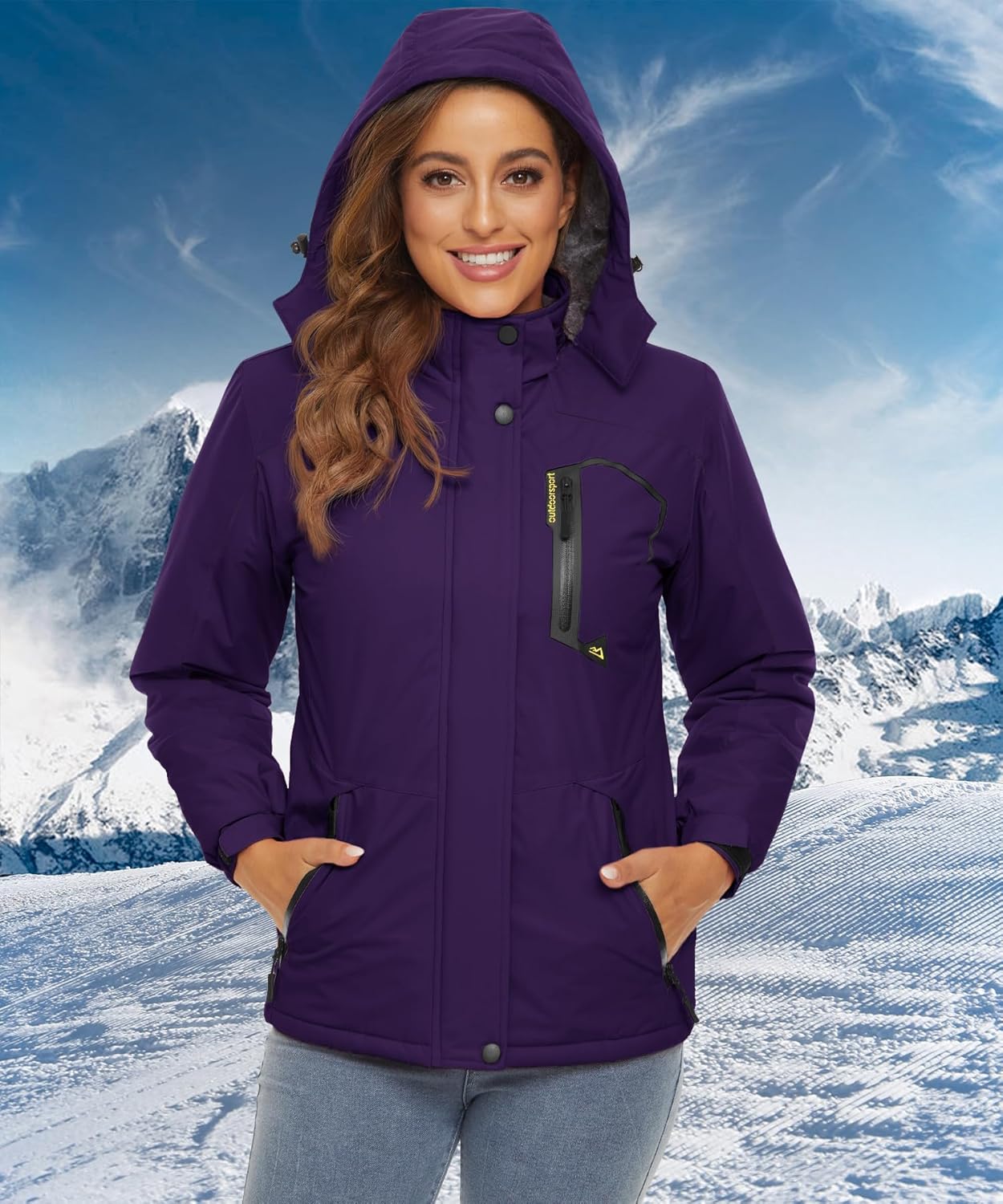 TACVASEN Women's Waterproof Jacket Winter Skiing Outdoor Walking Fleece Coat with Detachable Hood-4