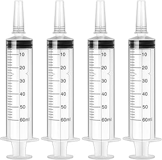 60ml Syringe 4 pack Plastic Syringe with Cap Feeding Syringe for Pets Individually Packaged Syringes Measuring Syringe Sterile for Labs, Food, Dispensing, Watering