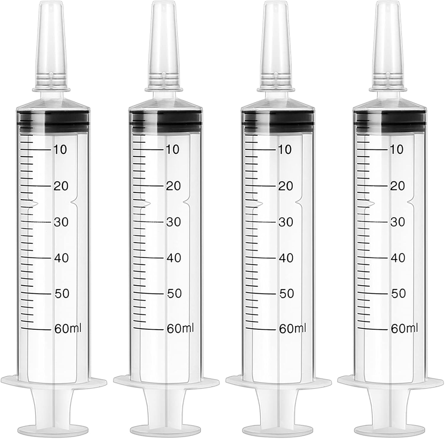 60ml Syringe 4 pack Plastic Syringe with Cap Feeding Syringe for Pets Individually Packaged Syringes Measuring Syringe Sterile for Labs, Food, Dispensing, Watering-0