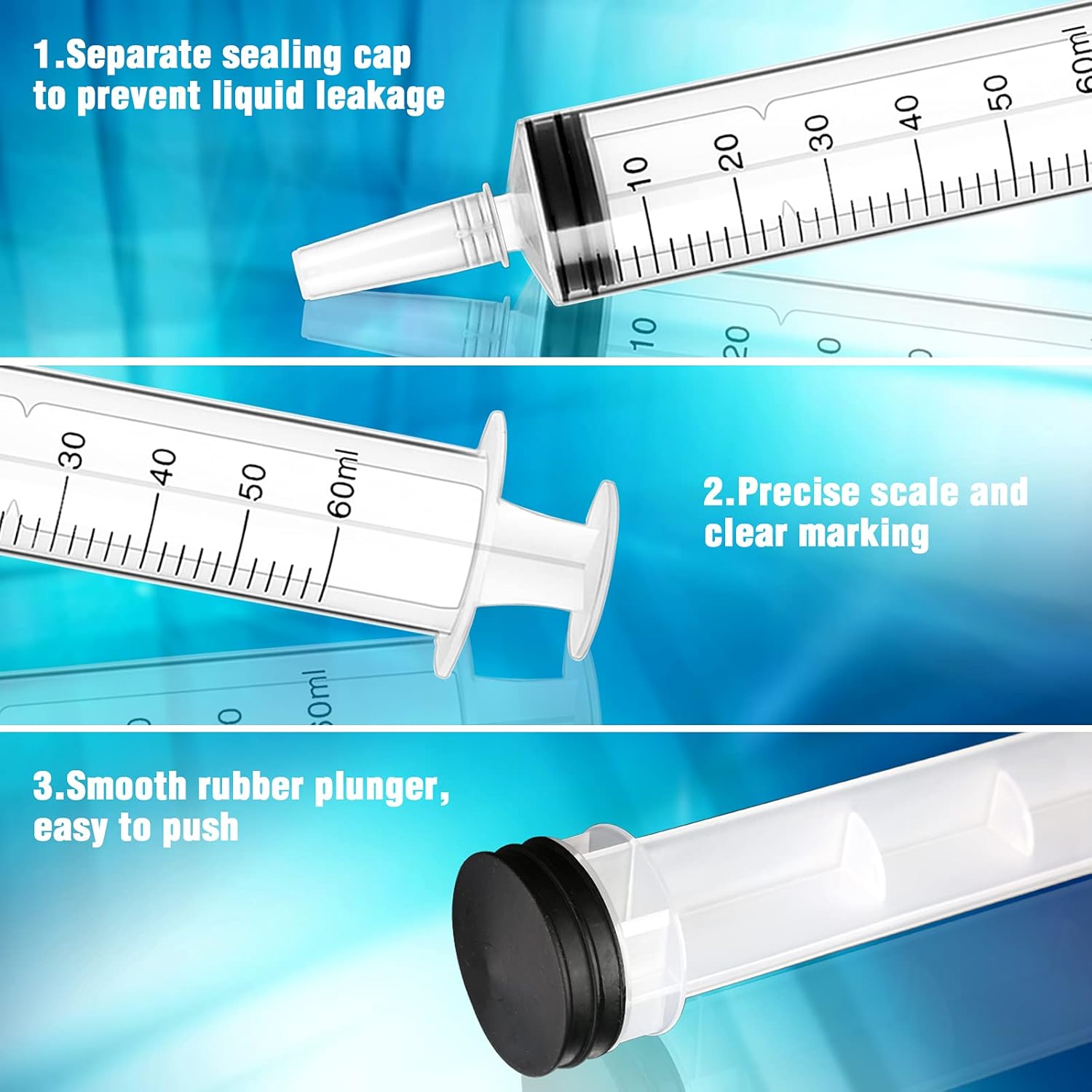 60ml Syringe 4 pack Plastic Syringe with Cap Feeding Syringe for Pets Individually Packaged Syringes Measuring Syringe Sterile for Labs, Food, Dispensing, Watering-2