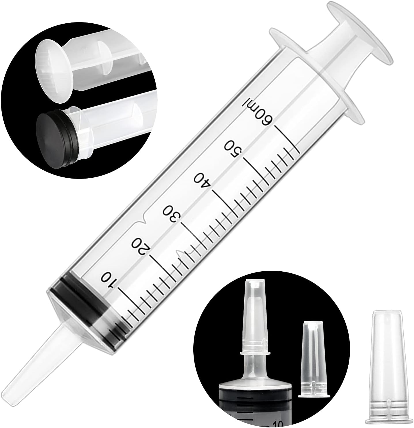 60ml Syringe 4 pack Plastic Syringe with Cap Feeding Syringe for Pets Individually Packaged Syringes Measuring Syringe Sterile for Labs, Food, Dispensing, Watering-3