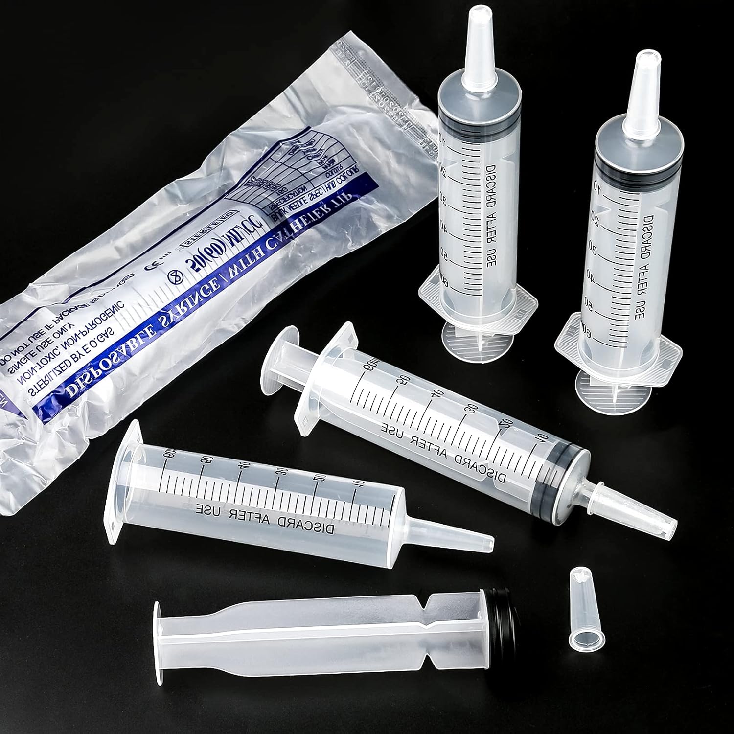 60ml Syringe 4 pack Plastic Syringe with Cap Feeding Syringe for Pets Individually Packaged Syringes Measuring Syringe Sterile for Labs, Food, Dispensing, Watering-4