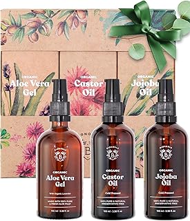 BIONOBLE Beauty Gift Set for Women 3x100ml - Organic Aloe Vera Gel, Castor Oil and Jojoba Oil - Natural Products in an Attractive Recyclable Gift Box - Face, Body, Hair - Pamper Gift - Skincare Set