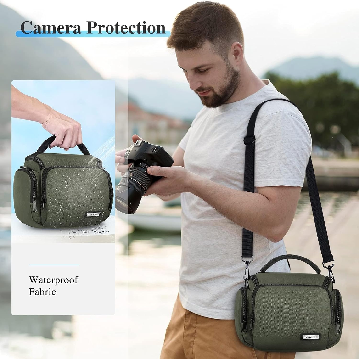 UBORSE DSLR Camera Shoulder Bag Waterproof Portable Anti-Shock Digital Camera Case Compatible Protector for DSLR SLR Camera Lens Accessories-6